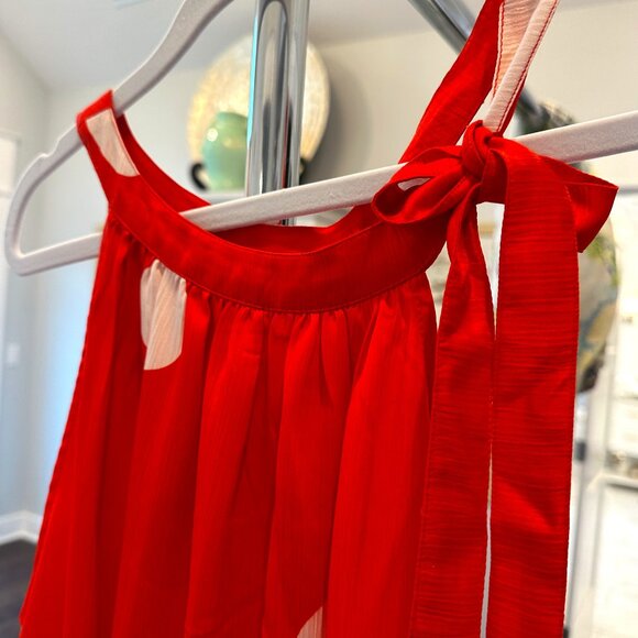 Women's MUD PIE Maxi Tie at Neck Orange PolkaDot Satin Crepe M/L NWOT - Picture 5 of 9